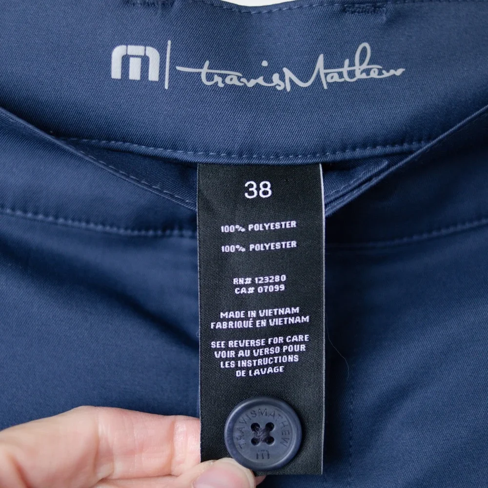 Travis Mathew Open To Close Pants Mens 38 Navy Performance Stretch 5 Pocket